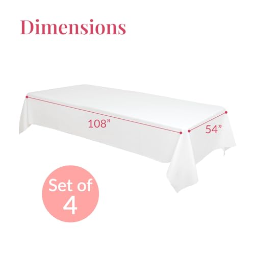 Prestee 4 Pack Plastic Table Cloth Disposable - 108" x 54" White Table Cloth Rectangle Table Cover - Heavy-Duty Waterproof Disposable Tablecloths for Weddings, Parties, BBQs, and Outdoor Dining Events