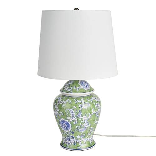 Nourison Floral Ceramic Table Lamp 24 Inch Green & Blue Garden Decor