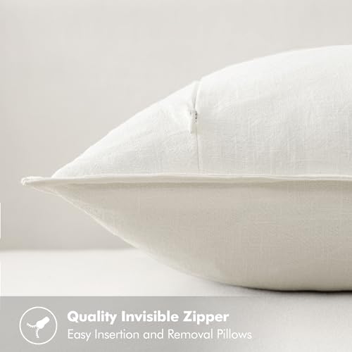 Euro Sham Pillow Covers 26x26 Cream White Set of 2 Linen Cotton Flange Edges