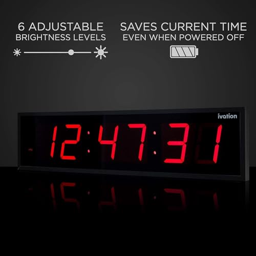 Oversized Digital Wall Clock 24 Inch Red LED Display - Large Modern Timepiece with Remote