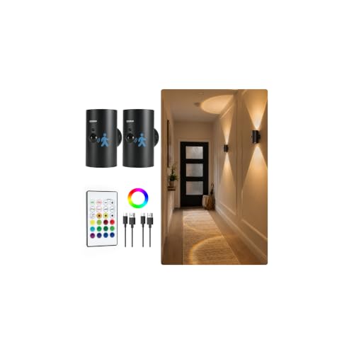 EZVALO Black Rechargeable Wireless Motion Sensor Wall Light - 2 Pack