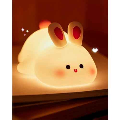 Big Face Rabbit Night Light, Cute Bunny Gifts, Silicone Squishy Rabbit Lamp, Rechargeable Dimmable Animal Nightlight, Baby Night Light for Nursery Breastfeeding Bedroom Living Room