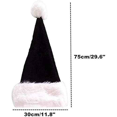 Black Santa Hat for Adults, Black & White Deluxe Adults Santa Hat for Black Christmas Theme New Year Festive Holiday Party Supplies