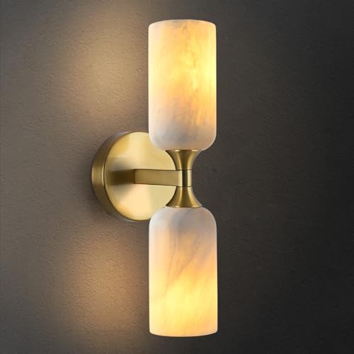 Gold 15in Natural Alabaster Wall Sconce Marble Bathroom Vanity Light