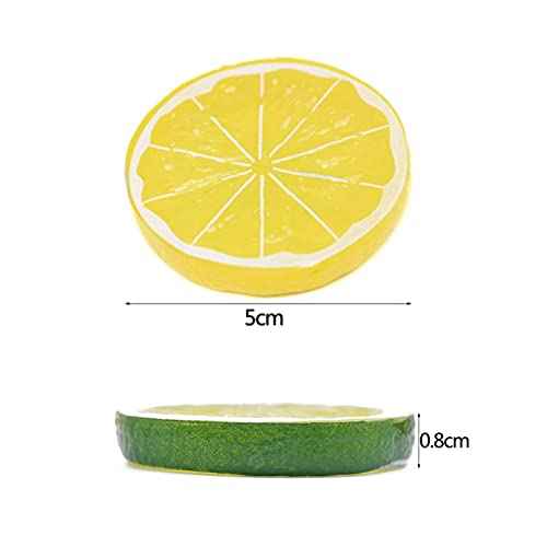 CiCy 30 Pieces Simulation Lemon Slices Plastic Lifelike Fake Fruit Model Artificial Lemon Props for Party Kitchen Wedding Decoration Photography Props, Orange, Green and Yellow