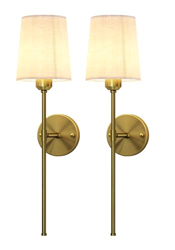 EZVALO Brass 24-Inch Rechargeable Wireless Wall Sconce Set of 2 with Remote, Dimmable RGB Lighting