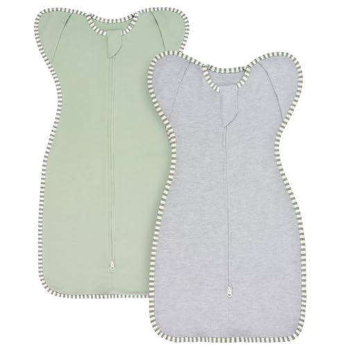 Roksuma Baby Swaddle 0-3 Months with Arms Up Transition Sleep Sack 2-Pack, Cotton, Small