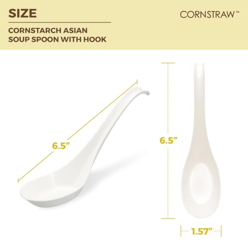 6.5 Inch Disposable Cornstarch Soup Spoons with Hook - 600 Pack, Plastic-Free