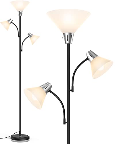 LEPOWER Floor Lamp with 3 Heads and Replaceable 3000K LED Lights – Adjustable Standing Lighting
