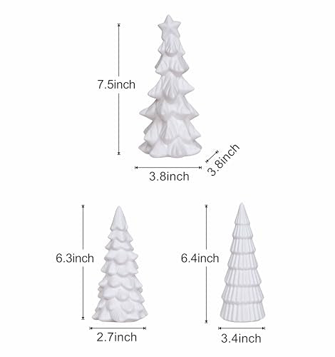 Lighted Ceramic Christmas Tree Set - 3 Small White Holiday Decor Figurines