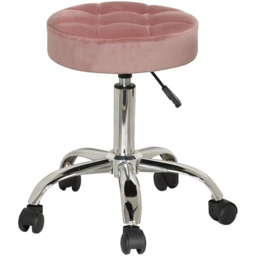 Hillsdale, Nora Metal Adjustable Backless Vanity/Office Stool with Casters for Makeup Room or Bathroom, Dusty Pink