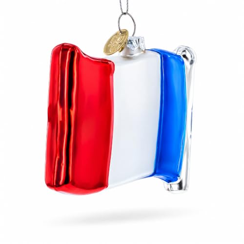 French Flag Glass Christmas Ornament Handcrafted Holiday Decor