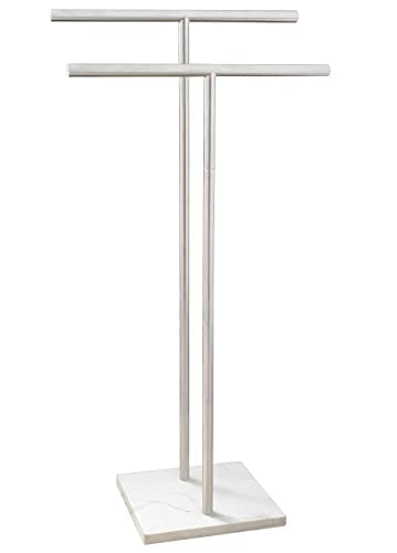EADOT Brushed Nickel 40 Inch Double T-Shaped Standing Towel Rack with Marble Base