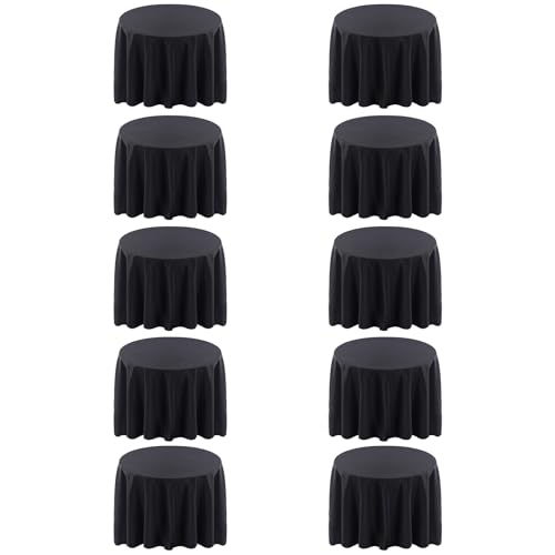 Surmente 10 Pack 120 Inch Black Round Tablecloth for Events & Dining