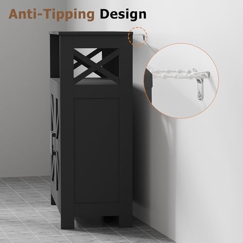 Homhedy Black Farmhouse Bathroom Storage Cabinet with Doors - 11.8"D x 23.6"W x 31.5"H