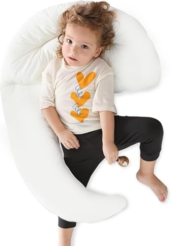 Moon Shape Toddler Body Pillow with Wash Bag - 34x27in Hug Pillow for Sleep & Comfort