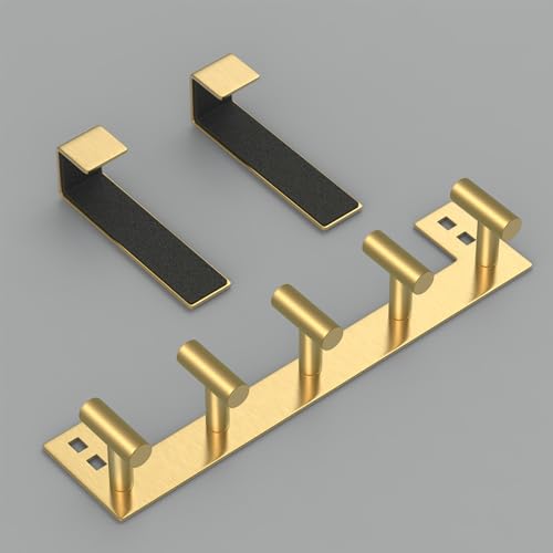 Over-the-Door Hooks 7.5 Inch T-Shape Gold Hooks for 1-3/4 Inch Doors - 5 Hooks (Variation: Gold / 7.5 Inch-5 T-Hooks, Fits 1-3/4" Thick Door)