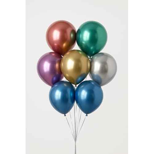 100 Pack 12 inch Chrome Metallic Assorted Multicolor Balloons ? Balloon Arch Kit with Adhesive Dots, Ribbon & String ? Perfect for Birthday, Wedding, Baby Shower, Holiday & Party Decorations