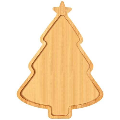 AWIZOM Christmas Tree Wooden Serving Tray Bamboo Platter Snack Cheese
