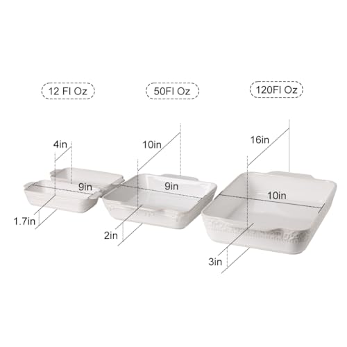Sweejar Kiln-Change White Ceramic Bakeware Set of 4 – Rectangular Casserole Dishes with Handles