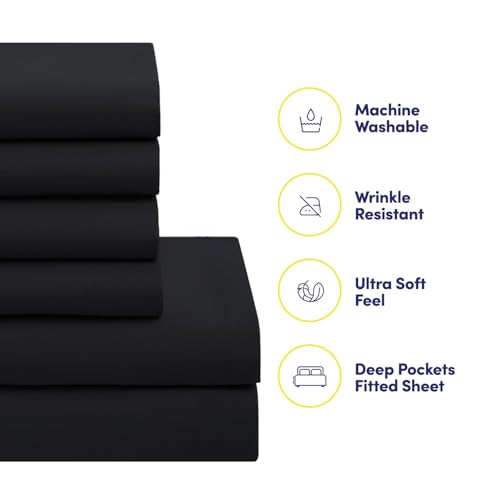 Queen Size Comforter Set with Microfiber Sheets & Pillowcases - Black - 7 Piece