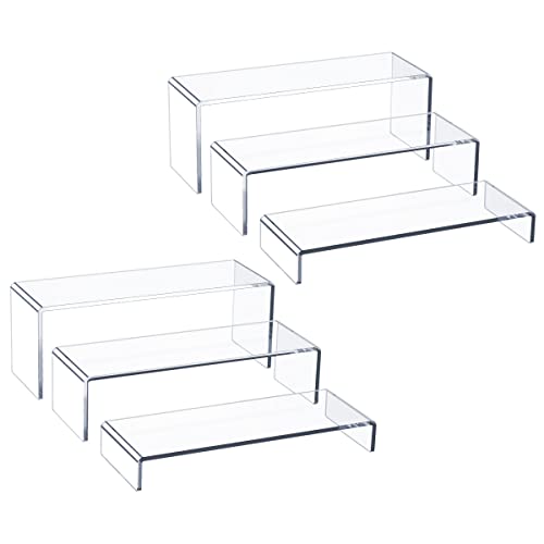 12-Inch Acrylic Display Risers Set of 6 - Clear Stand for Jewelry, Collectibles, Retail Items