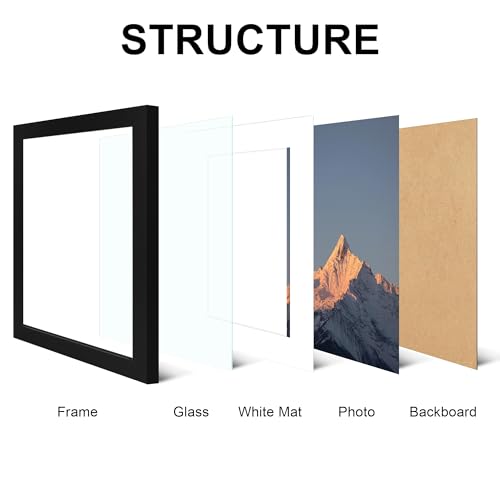 SZYUU Black 11x14 Inch Picture Frame Set of 4 with Real Glass Wall Mount