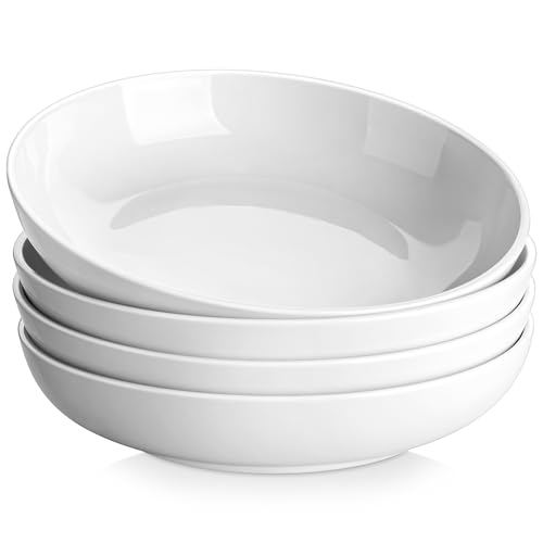 MALACASA Ivory White 10-Inch Pasta Bowls Set of 4, 56 OZ, Microwave & Dishwasher Safe