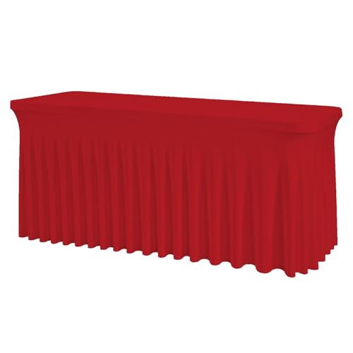 Red Spandex Tablecloth with Skirt for 6FT Tables – Wrinkle-Free,
