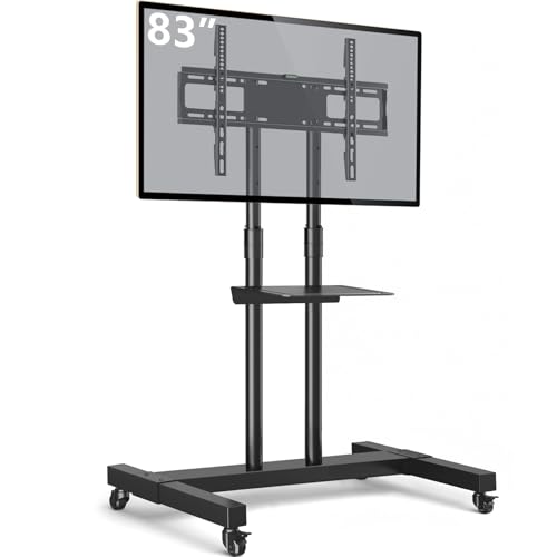 Mobile TV Stand with Mount for 32-83 Inch TVs - Adjustable Floor Cart with Locking Wheels