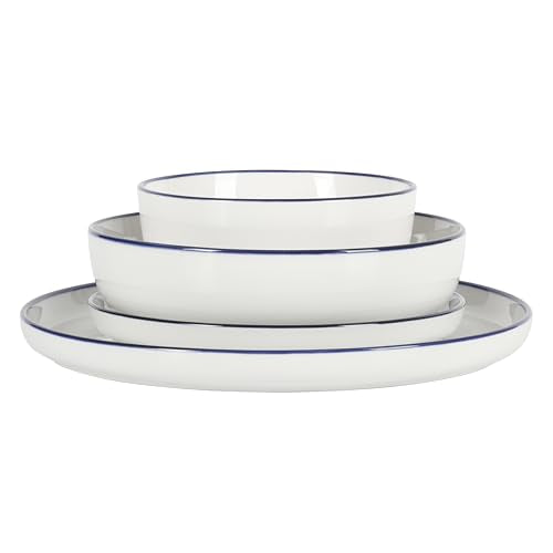 Gibson Home Oslo 16-Piece Blue Rim Porcelain Dinnerware Set for 4