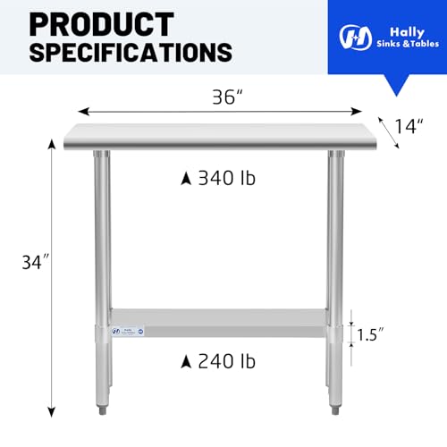 14x36 Inch Stainless Steel Prep & Work Table - NSF Commercial