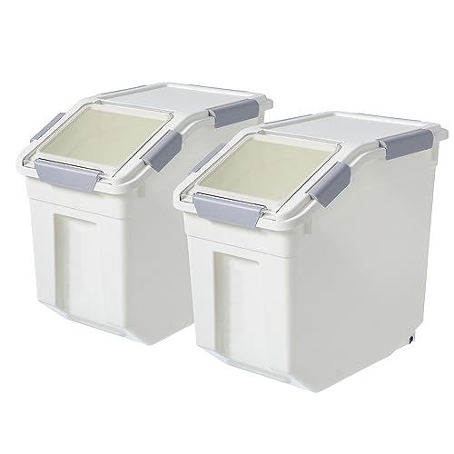 15L/30lb Rice Storage Container Set with Measuring Cup - BPA Free, White, 2 Pack