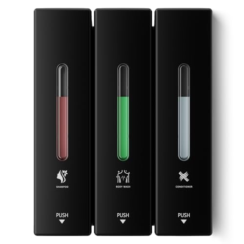 Aeakey Black Wall-Mounted 3-Chamber Shampoo & Conditioner Dispenser 1200ML Set