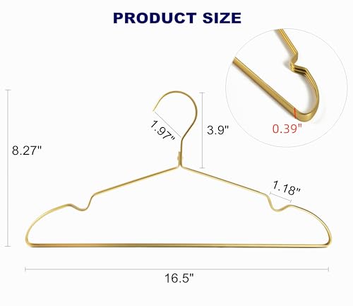 20 Pack Matte Gold Aluminum Coat Hangers - 16.5 x 8.27 Inches, Durable & Elegant