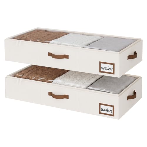 Under Bed Storage Containers with Clear Lid - Ivory White, 33 x 17 x 6 Inches