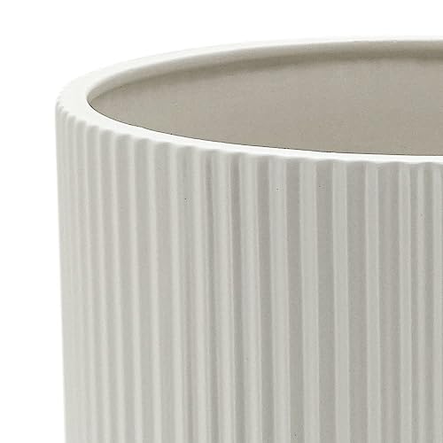 White Fluted Ceramic Plant Pots Set of 3 - 6, 8 & 10 Inch Indoor Outdoor