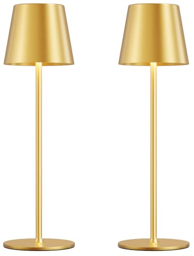 Cordless Rechargeable Table Lamp - Gold, 3 Color Dimming & Touch Control, Down Light Variation