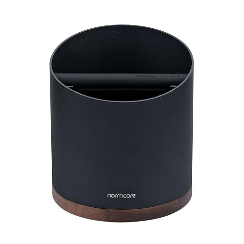 Normcore Espresso Knock Box 1L - Black Stainless Steel with Walnut Base