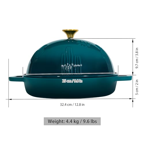 Dark Cyan Cast Iron Bread Oven with Cloche Lid - 9.8 Inch Dutch Oven for Sourdough Baking