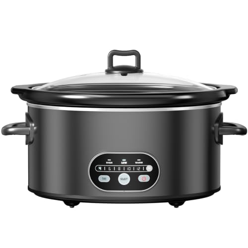 OLIXIS Jet Black 8 Quart Programmable Slow Cooker with Ceramic Nonstick Pot