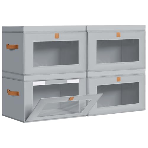Gray DIMJ 4-Pack Large Collapsible Fabric Storage Bins with Lids & Window