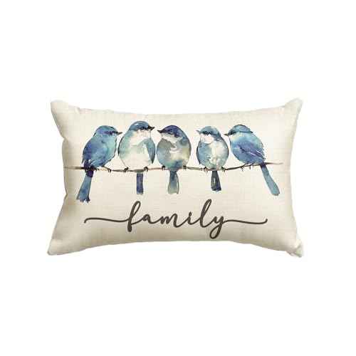 AVOIN colorlife Home Sweet Home Bluebird Family Watercolor Throw Pillow Cover, 12 x 20 Inch Christmas Winter Cushion Case Decoration for Sofa Couch