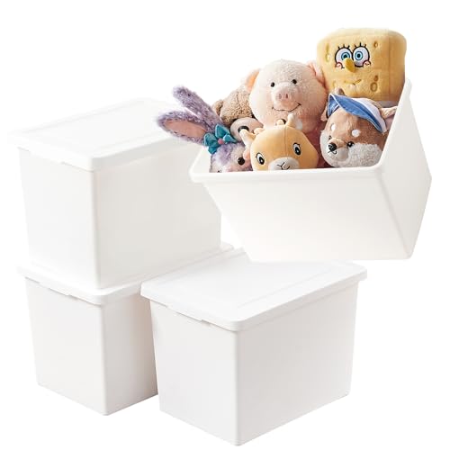 White 4-Pack 27 Quart Stackable Storage Bins with Lids & Handles