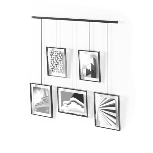 Umbra Exhibit Picture Frame Set - Black, Adjustable Wall Mount, Set of 5 with 5-Opening Layout
