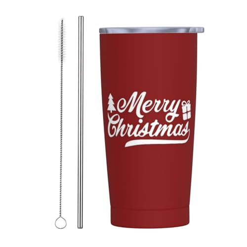 FEYAMYUN Merry Christmas 20oz Tumbler - Red White Stainless Steel Travel Mug with Lid & Straw