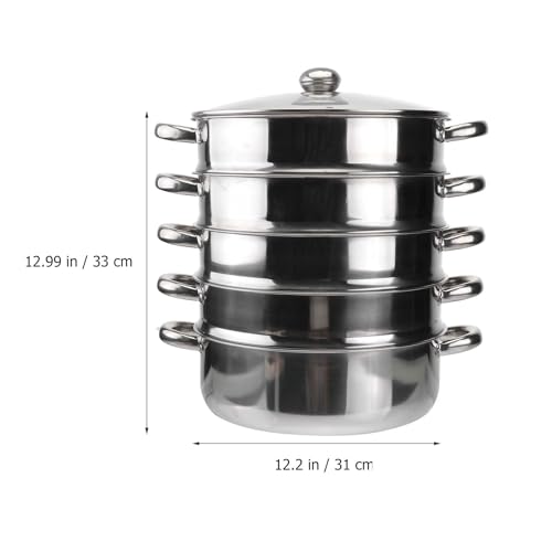 14.7 Inch Stainless Steel 5-Tier Steamer Pot for Cooking Vegetables Dumplings & Soup
