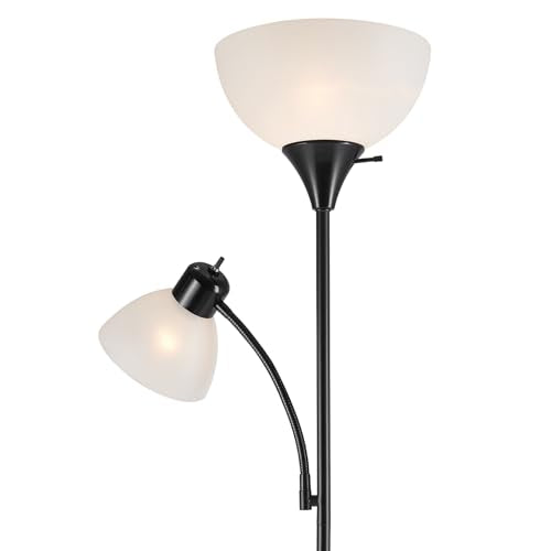 Globe Electric 72" Black Floor Lamp with Adjustable Reading Light - Space-Saving Modern Torchiere for Living Room & Bedroom