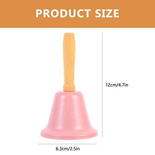 1Pcs Xmas Hand Call Bell Handbell with Wooden Handle Solid Loud Hand Bell for Christmas Dinner Calling Decor Pink