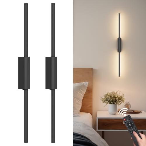 Black 23.6-Inch Rechargeable Wireless Wall Sconce Set of Two with Dimmable Colors